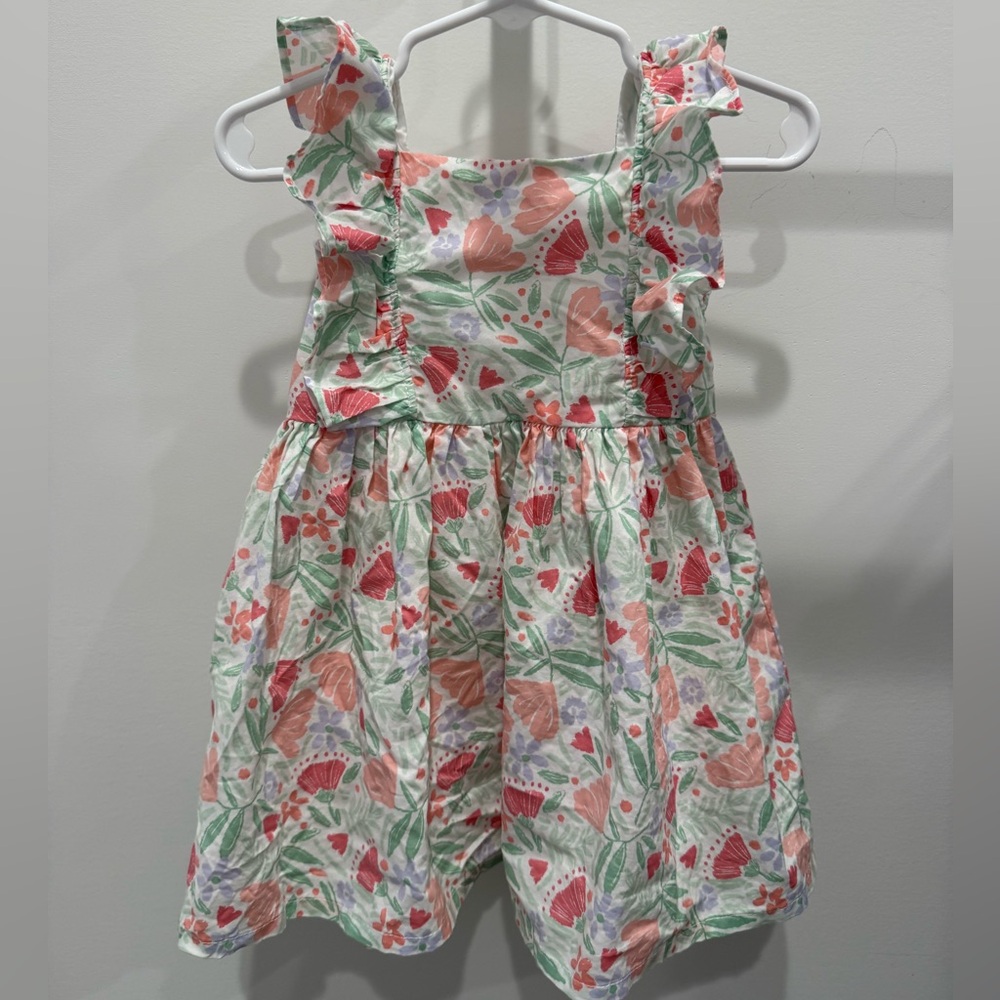 Carter's Floral Ruffle Strap Skirt Dress - White, Pink & Green